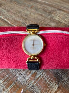 Axcess Gold Tone Case Black Strap Watch with Mother-of-Pearl Dial